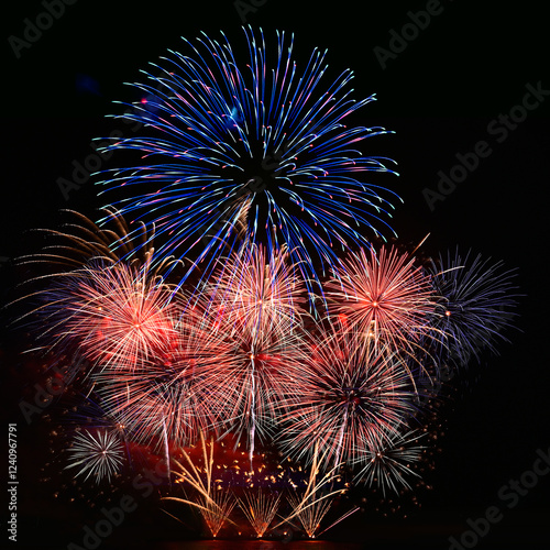 Obraz na płótnie colourful firework display set for celebration happy new year and merry christmas and fireworks on black background w salonie