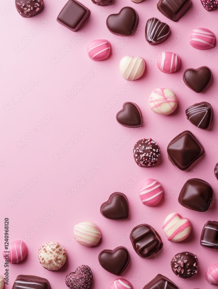 A Symphony of Hearts: A Delightful Collection of Exquisite Chocolate Hearts, Beautifully Displayed on a Pastel Pink Surface, Creating a Scene of Pure Romance and Sweet Indulgence A Symphony of Hearts: A Delightful Collection of Exquisite Chocolate Hearts, Beautifully Displayed on a Pastel Pink Surface, Creating a Scene of Pure Romance and Sweet Indulgence