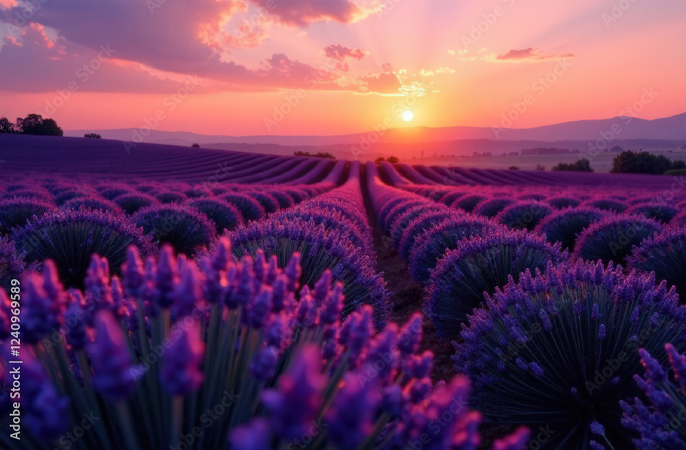 Fototapeta premium Sunrise over lavender field 