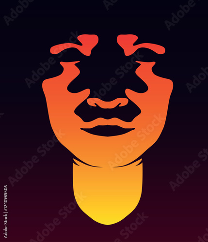 Stylized abstract human face in a warm color gradient, symbolizing identity, diversity, and artistic expression