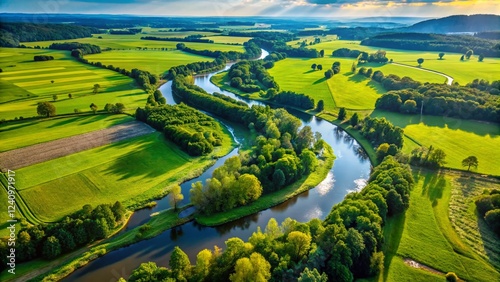 Aerial View of Altwasser and Floodplain along the Waldnaab River, Germany photo