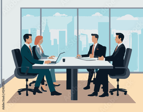 Diverse Business Team in Meeting Room - Vector Illustration