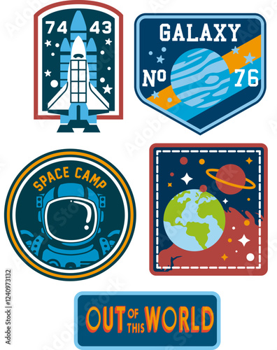 estampas variadas del espacio exterior con planetas, naves y astronautas