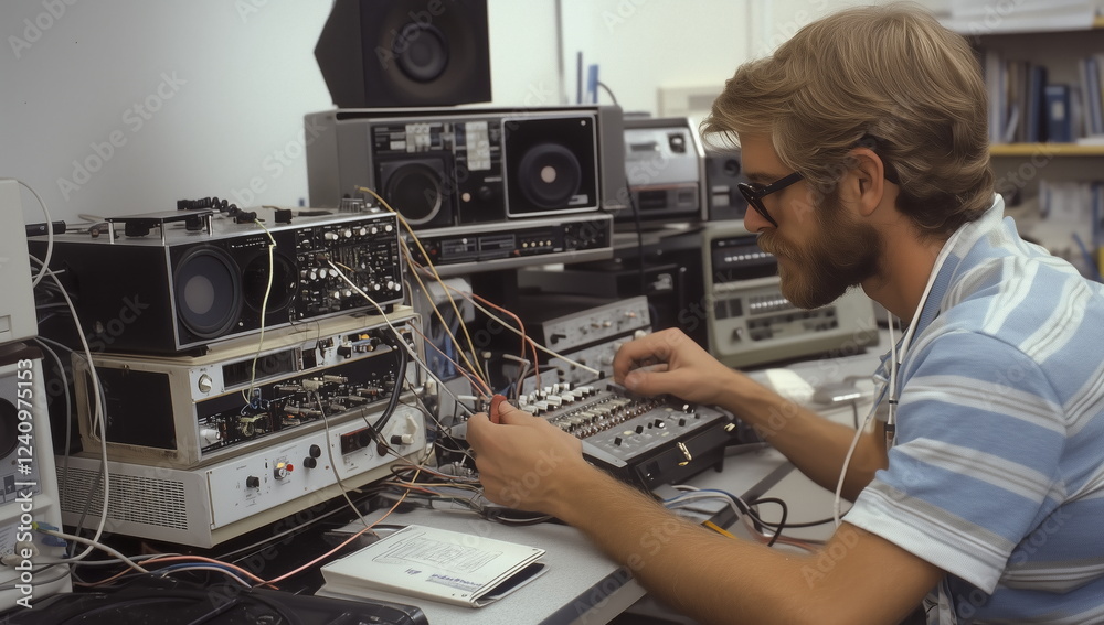 Fototapeta premium Amateur CB and radio mania 1970s style. 