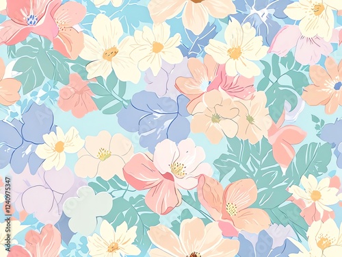 Wallpaper Mural Pastel Floral Paradise: A Dreamy Seamless Pattern of Delicate Blossoms Torontodigital.ca