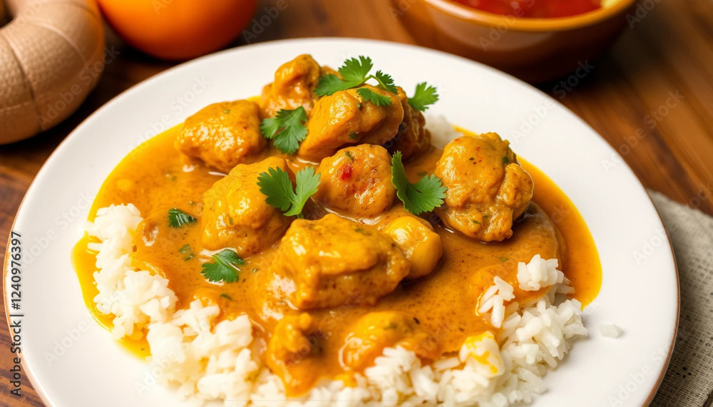 a detailed shot of a plate of chicken curry with rice a detailed shot of a plate of chicken curry with rice