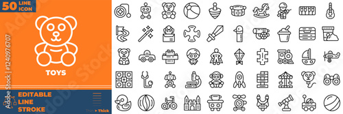 Toys Line Editable Icons set. Vector illustration in modern thin line style of toys icons: toy, kid, child, etc