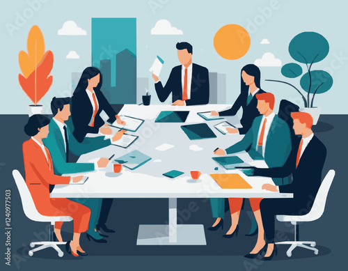 Modern Business Meeting Scene with Diverse Teamwork