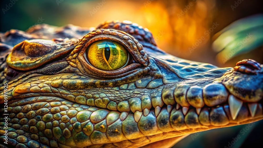Fototapeta premium Close-Up of a Crocodile's Powerful Jaw and Eyes - Wildlife Stock Photo