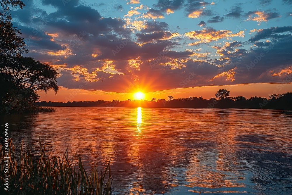 Beautiful Sunset Sky with Fluffy Clouds Casting Warm Hues, Creating an Enchanting and Dreamy Atmosphere. Beautiful Sunset Sky with Fluffy Clouds Casting Warm Hues, Creating an Enchanting and Dreamy Atmosphere.