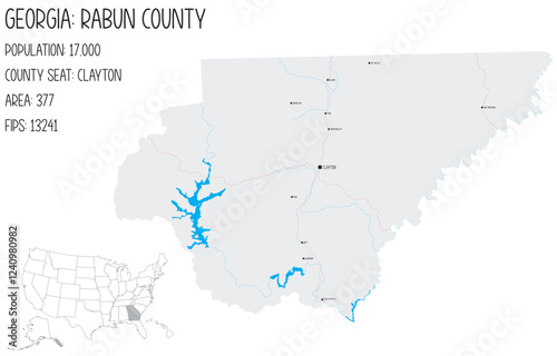 Large and detailed map of Rabun County in Georgia, USA.