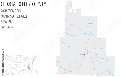 Large and detailed map of Schley County in Georgia, USA.