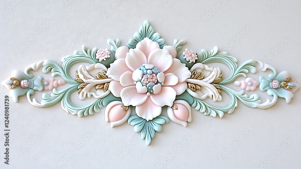 Fototapeta premium Elegant Pastel Floral Rococo Design Ornate Decorative Wall Art Sculptural Flower Arrangement