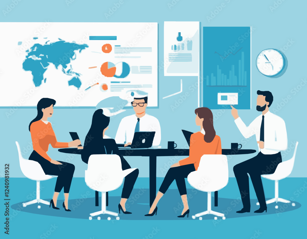 Corporate Team Discussion Scene Illustration Corporate Team Discussion Scene Illustration