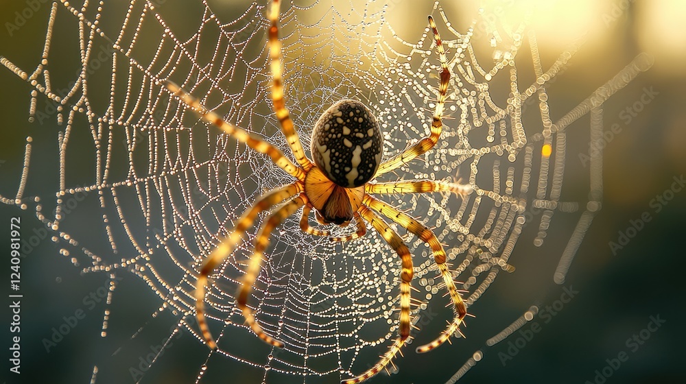 Dewdrop Covered Spiderweb With A Spider In The Center Dewdrop Covered Spiderweb With A Spider In The Center
