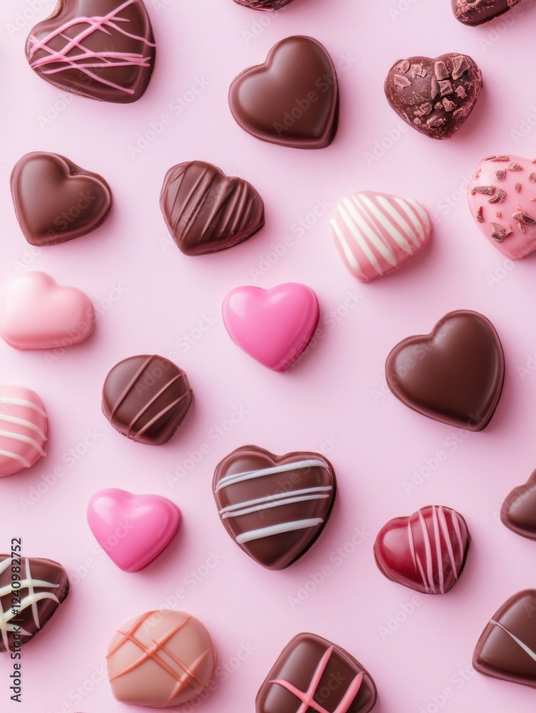 A Symphony of Hearts: A Delightful Collection of Exquisite Chocolate Hearts, Beautifully Displayed on a Pastel Pink Surface, Creating a Scene of Pure Romance and Sweet Indulgence A Symphony of Hearts: A Delightful Collection of Exquisite Chocolate Hearts, Beautifully Displayed on a Pastel Pink Surface, Creating a Scene of Pure Romance and Sweet Indulgence