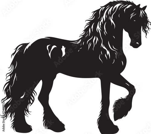 Friesian horse silhouette vector black on white background beautiful horse vector designs.