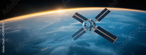 Space exploration and earth outer orbit development race. satellites and energy systems in space