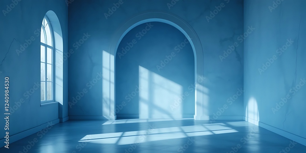 Fototapeta premium Blue Room with Archway and Window Sunlight