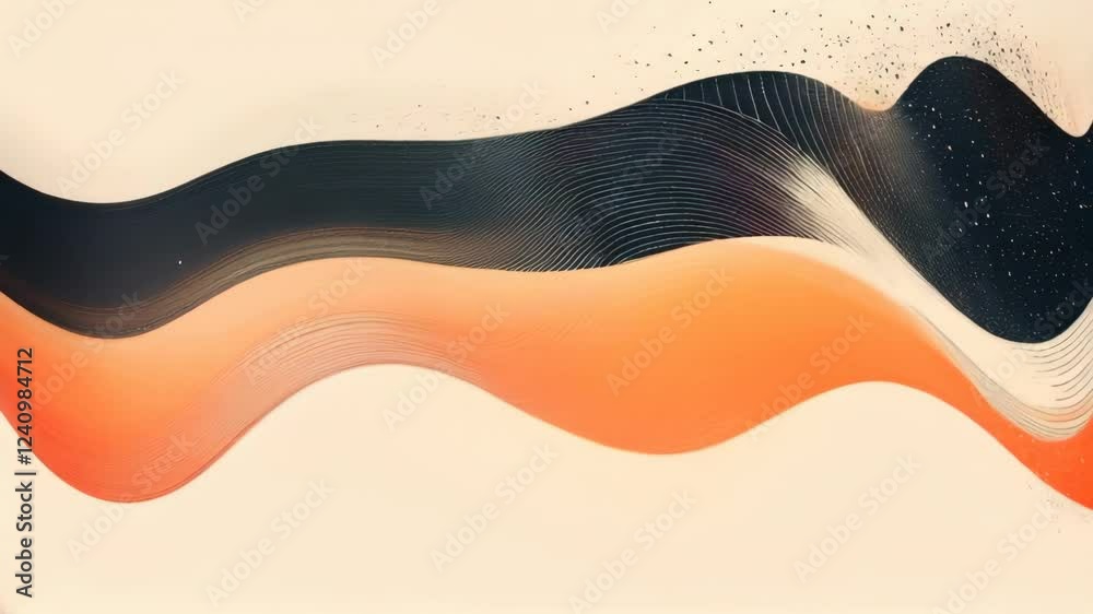 Wave of orange and black with a white background. The orange and black waves are very wavy and the white background is very smooth