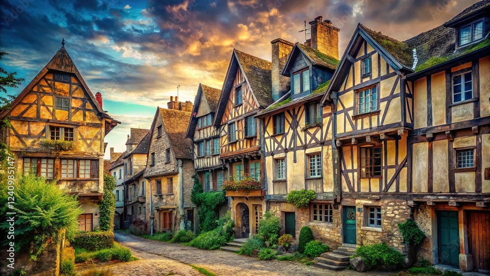 Obraz premium French village decay: surreal half-timbered houses.