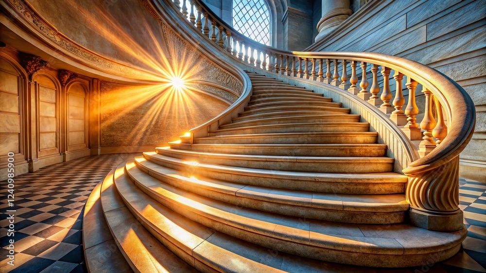 Fototapeta premium Architectural Wave Steps: High Relief Curved Staircase with Repeating Patterns