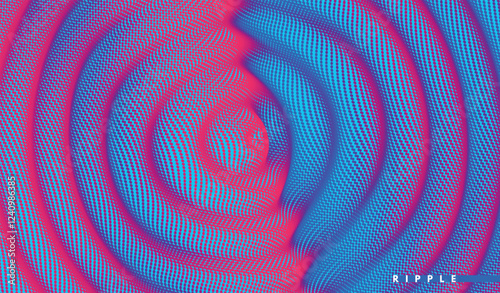 3D wavy background with ripple effect. Grid surface with particle. Vector illustration for cover, card, postcard, interior design, banner, poster, brochure or presentation.