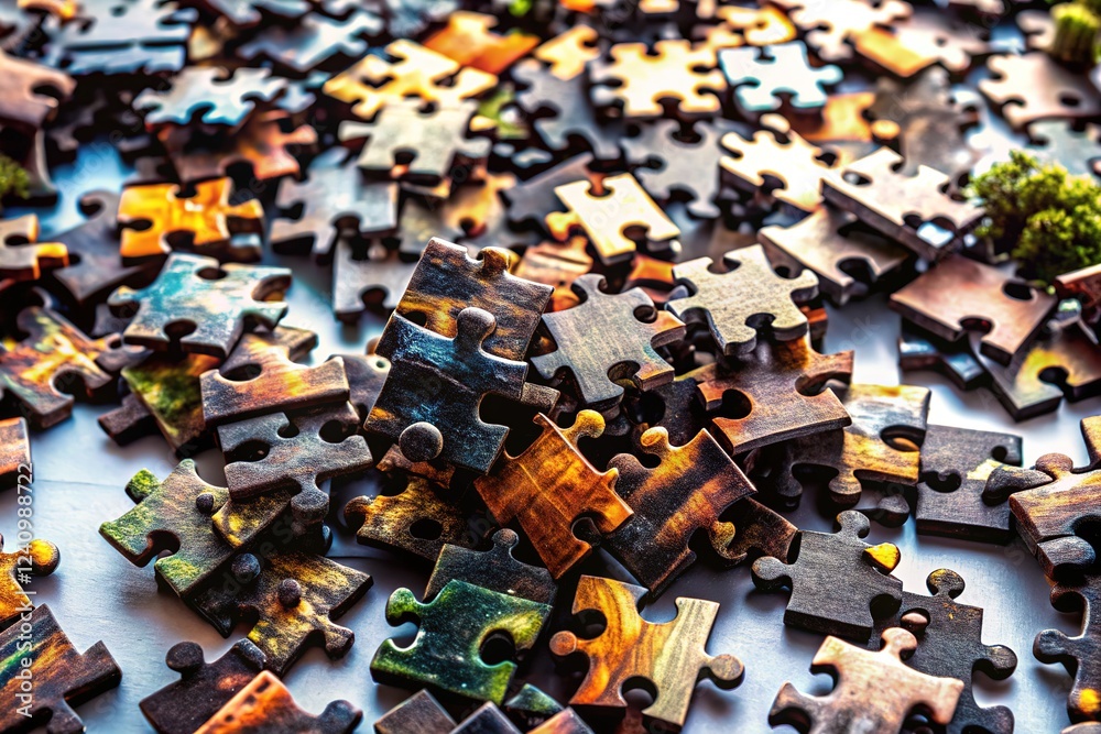 Obraz premium Close-up studio shot of a challenging urban exploration jigsaw puzzle.