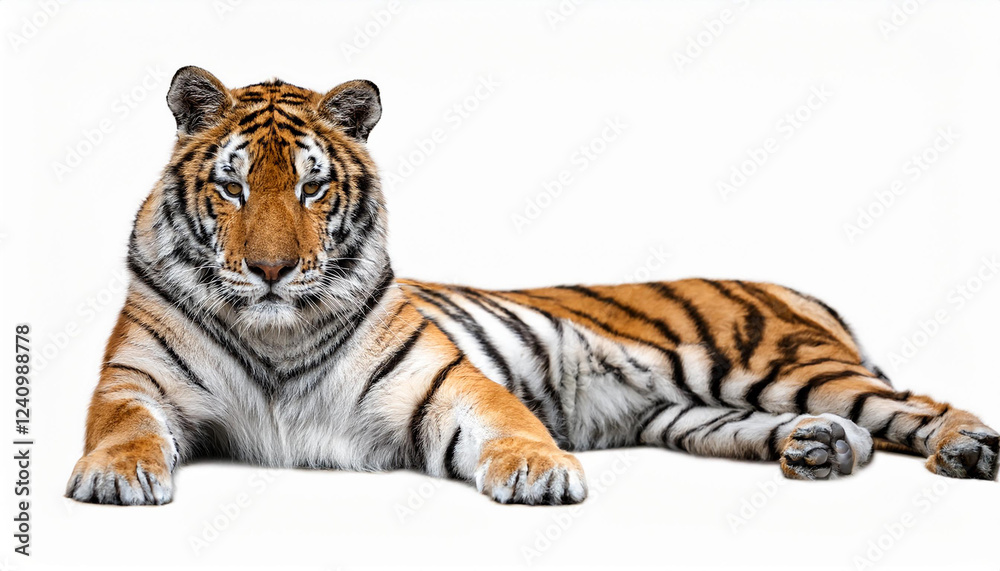 Fototapeta premium tiger mendacity down isolated on white generative ai
