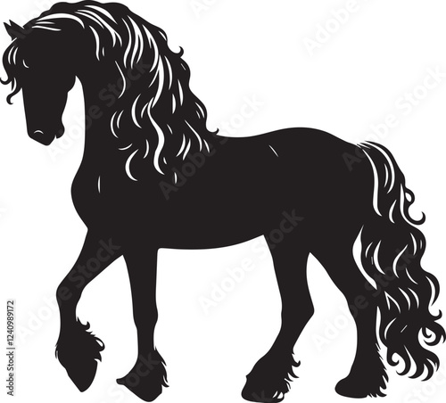 Friesian horse silhouette vector black on white background beautiful horse vector designs.