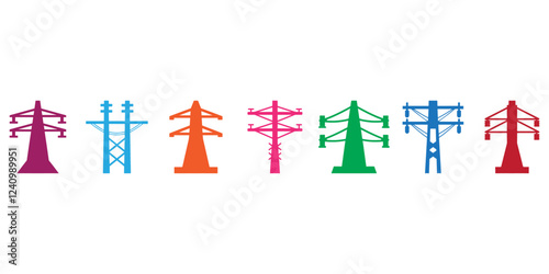 Professional Electrical Tower Icons Silhouette Vector Illustration
