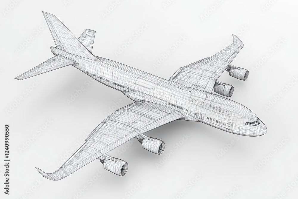 3d wireframe model of an airplane, showcasing intricate details and technical design elements, set against a plain background to emphasize the engineering prowess 3d wireframe model of an airplane, showcasing intricate details and technical design elements, set against a plain background to emphasize the engineering prowess