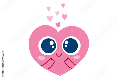 Cute pink love heart character. Hand drawn avatar valentine's day. Stock vector illustration isolated on a white background.