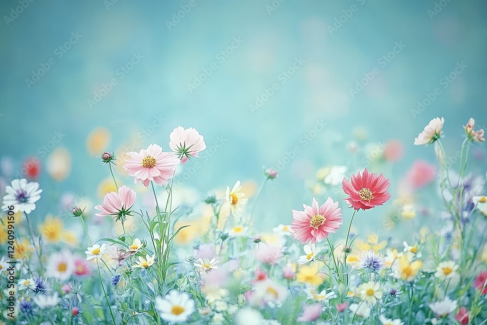 Colorful wildflowers field under bright sunshine, cosmos and daisies in shades of pink, purple, yellow, and white blooming in nature’s beauty. Colorful wildflowers field under bright sunshine, cosmos and daisies in shades of pink, purple, yellow, and white blooming in nature’s beauty.
