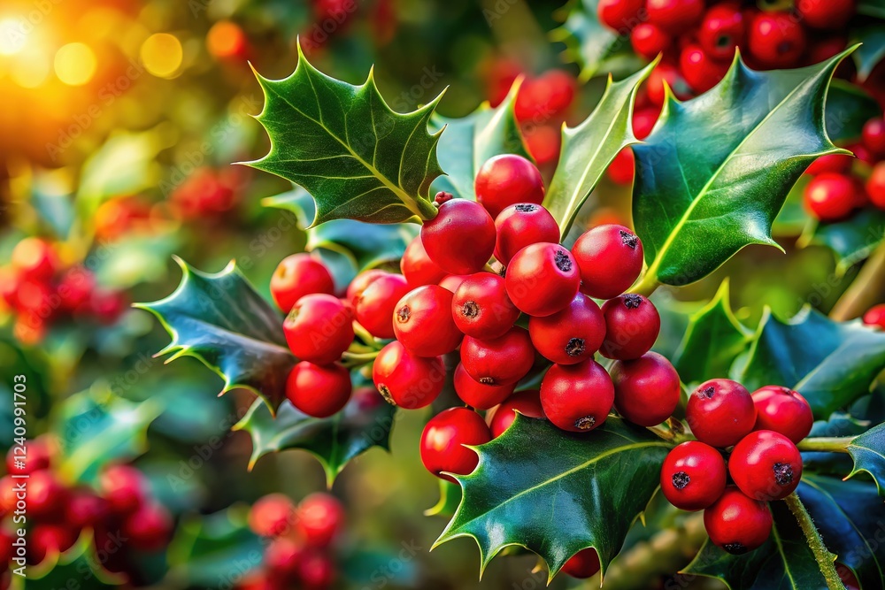 AI-generated winter wonderland, panoramic holly backdrop. AI-generated winter wonderland, panoramic holly backdrop.