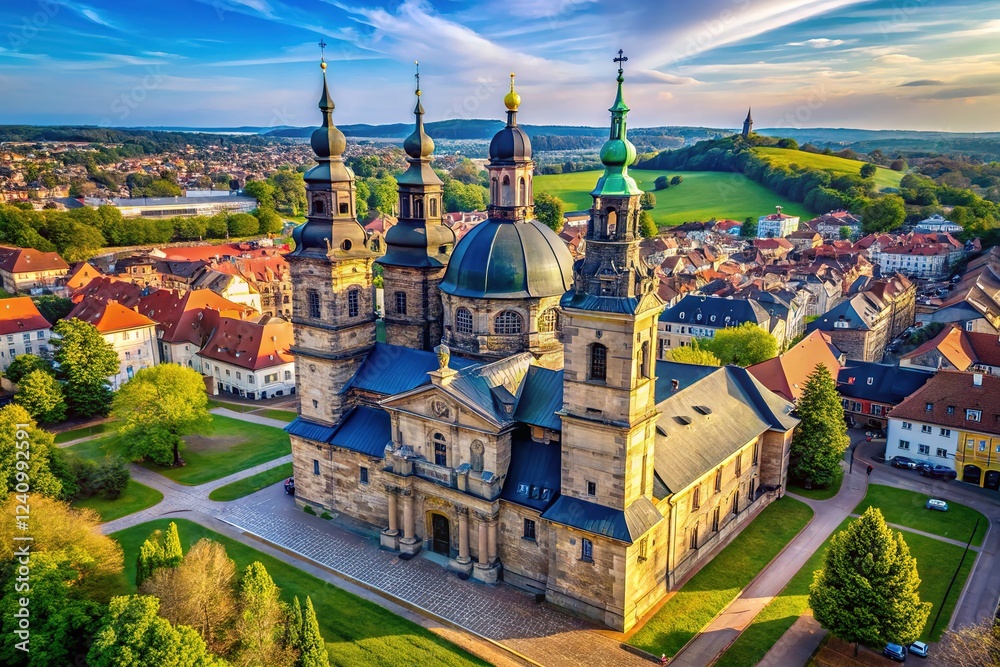 Naklejka premium AI-enhanced image of Fulda Cathedral's St. Salvator tower, showcasing the rule of thirds.