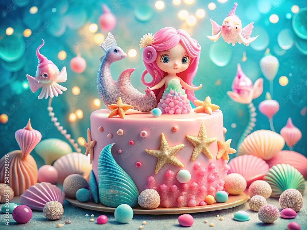 Obraz premium A pastel pink seashell party, cake & mermaids!