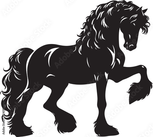 Friesian horse silhouette vector black on white background beautiful horse vector designs.