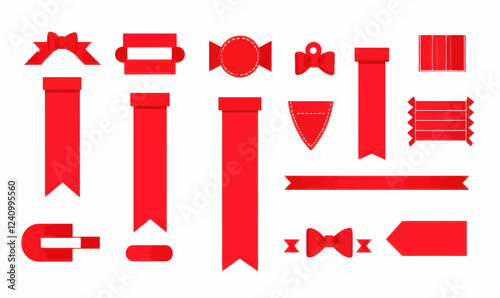 Red Ribbon Banner Set for Minimalist Web Design and Sale Promotions