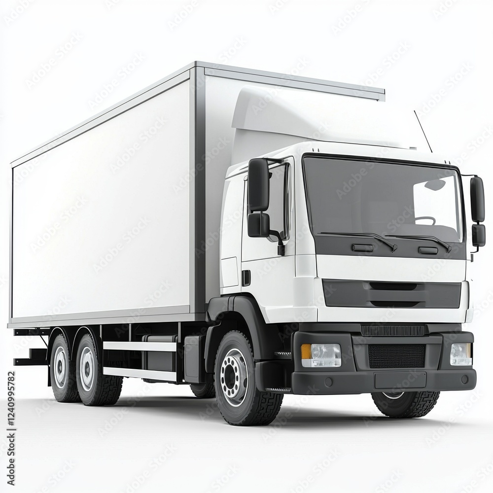 White Delivery Truck with Large Cargo Container on White Background for Shipping and Transportation Needs White Delivery Truck with Large Cargo Container on White Background for Shipping and Transportation Needs