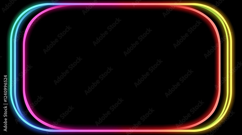 Fototapeta premium Rainbow neon frame, dark background, design element