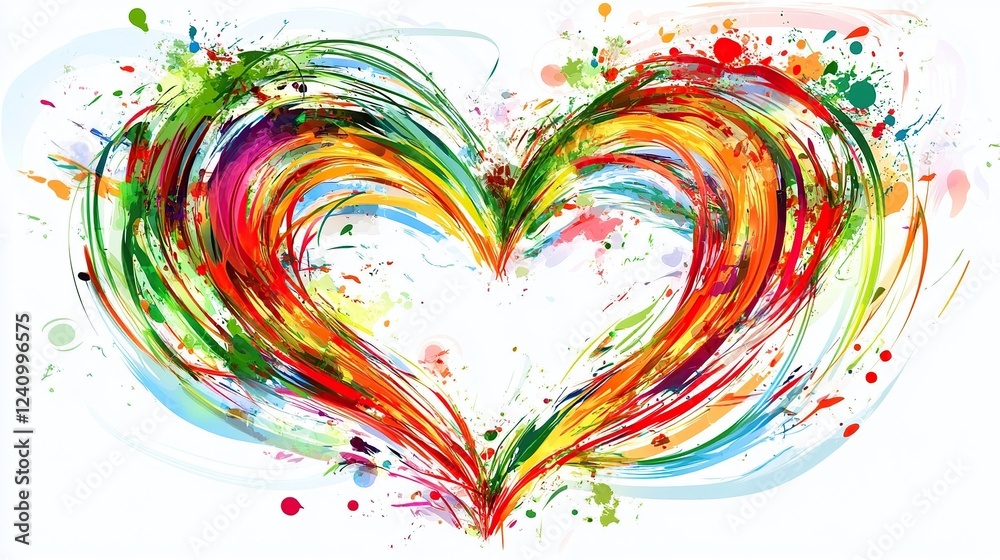 Obraz premium Colorful abstract heart, paint splash background, love design, greeting card