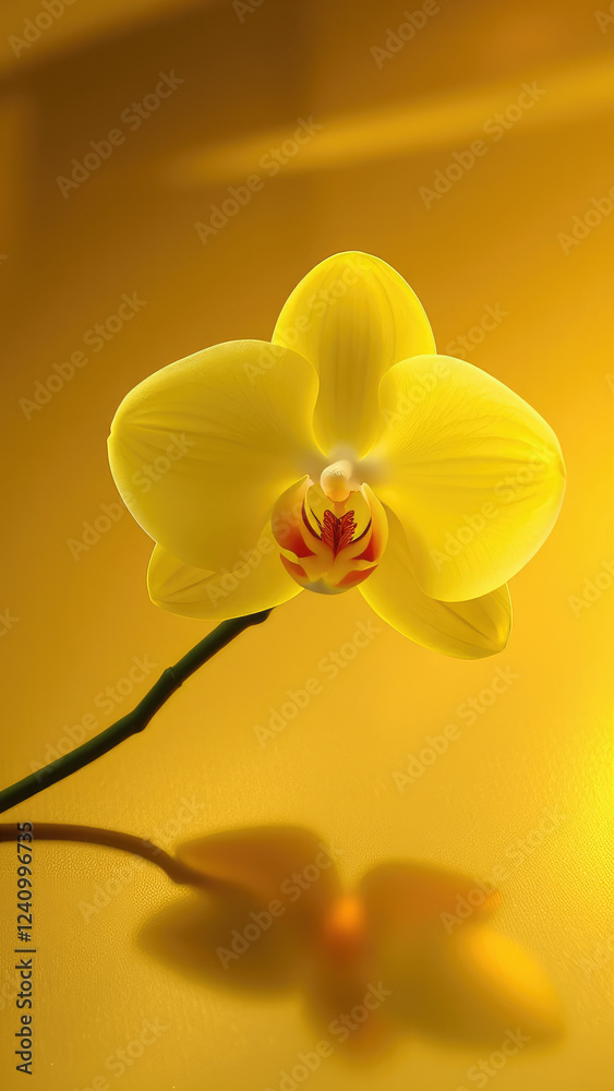 Obraz premium Stunning yellow orchid and pearls arrangement on shiny golden surface, artistic, exclusive, stylish detail, decorative