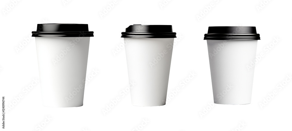 Set of white disposable coffee cups isolated on transparent background Set of white disposable coffee cups isolated on transparent background