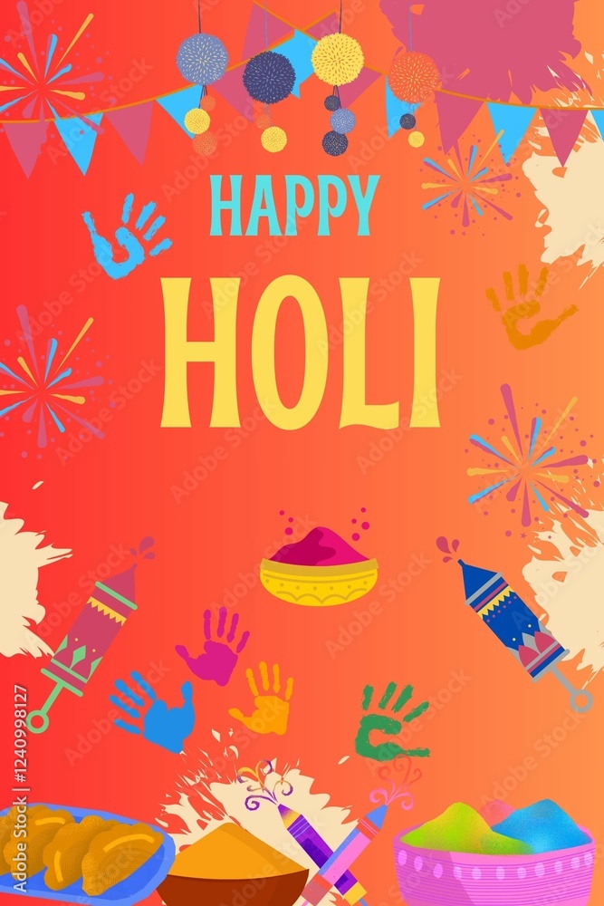Naklejka premium Celebrate the vibrant festival of colors with this joyful Holi wishes Post Design | Perfect for spreading love | Happiness and colorful vibes with your friends and family on this joyous occasion!