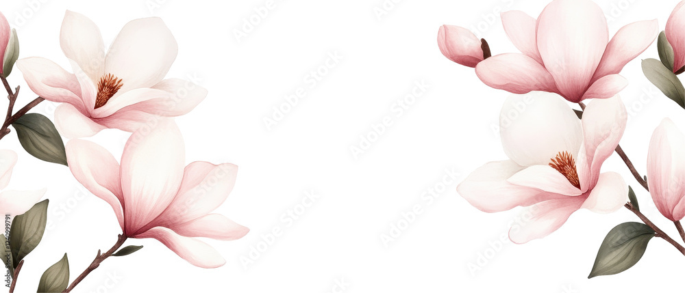 Naklejka premium Beautiful pink magnolia flowers arranged elegantly on a white background. transparent background