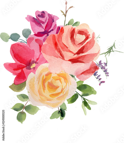 Fototapeta Naklejka Na Ścianę i Meble -  Watercolor Clipart Bouquet of roses