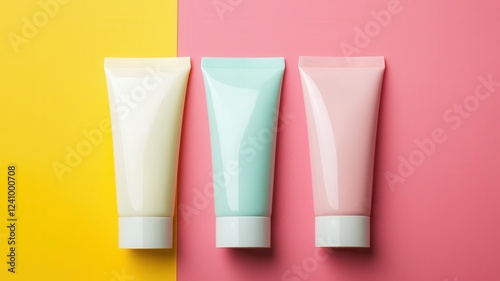 Wallpaper Mural Pastel Colored Cream Tubes on Colorful Background Beauty Skincare Cosmetics Product Mockup Torontodigital.ca