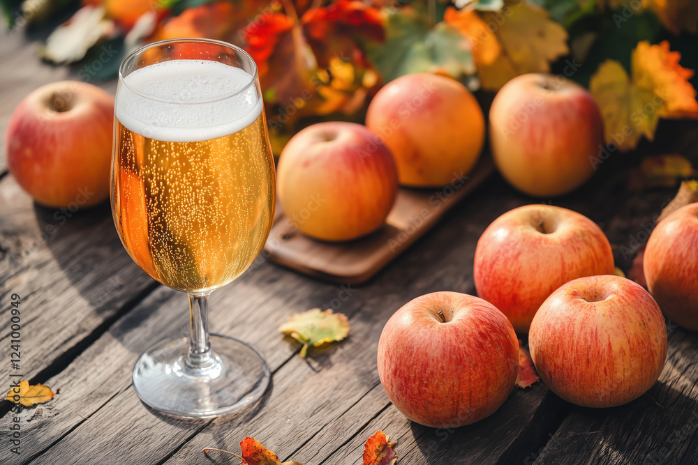 Celebrating autumn harvest with apples cider and apples on a rustic table Celebrating autumn harvest with apples cider and apples on a rustic table