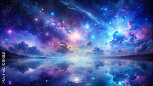 Cosmic Nebula Reflection in Calm Water - Vibrant Purple and Blue Bokeh